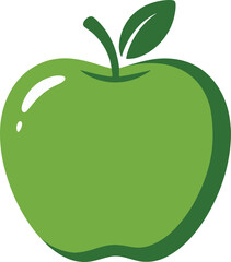 Green Apple Icon, Glossy Fruit Vector with Leaf, Healthy Food Symbol