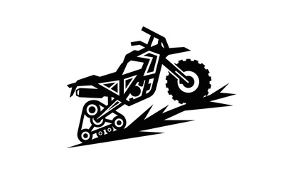 Black silhouette of a snowmobile motorcycle hybrid vehicle in motion.