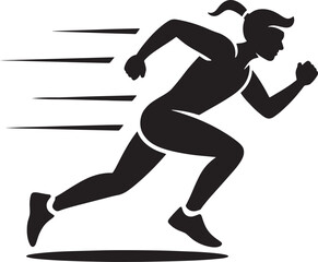 Running Silhouette Icon, Athletic Woman in Motion, Speed Lines Vector Design