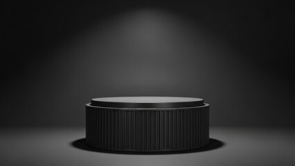Modern black cylindrical podium with spotlight