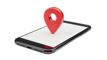 Red GPS map pin marker on a smartphone screen