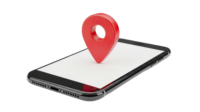 Red GPS map pin marker on a smartphone screen - Powered by Adobe
