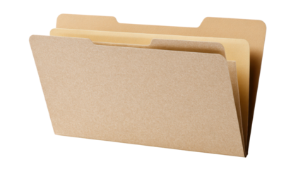 Manila file folders showing open tabs for document organization and efficient office paperwork filing, transparent background