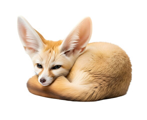 Fennec fox curled up in natural desert pose isolated