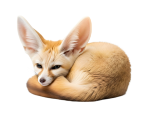 Fennec fox curled up in natural desert pose isolated