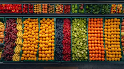 Nutrient-Rich Fruits and Vegetables in a Well-Organized Grocery Store Setup