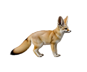 Fennec fox standing with a curious gaze isolated