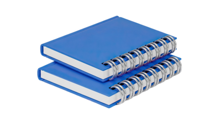 Two blue spiral-bound notebooks stacked on a white background