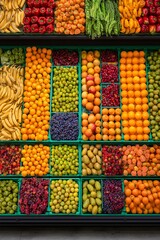 Nutrient-Rich Fruits and Vegetables in a Well-Organized Grocery Store Setup