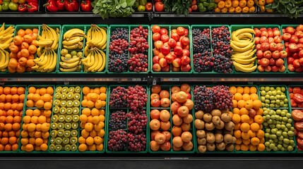 Nutrient-Rich Fruits and Vegetables in a Well-Organized Grocery Store Setup