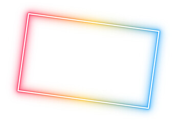 Glowing neon gradient rectangular frame isolated on transparent background, modern light border