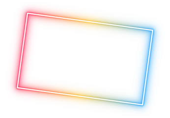Glowing neon gradient rectangular frame isolated on transparent background, modern light border