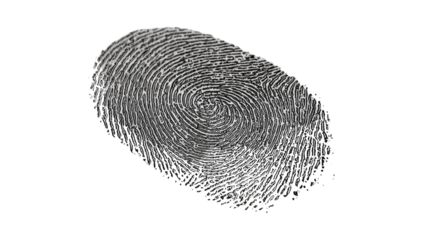 Fingerprint providing identity for security, biometrics, recognition, privacy, and digital access on transparent background