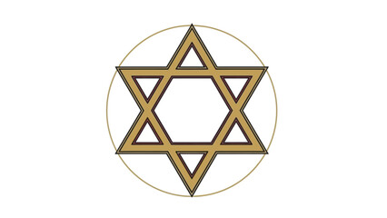 Geometric Star of David Symbol with Golden Outline on White Background