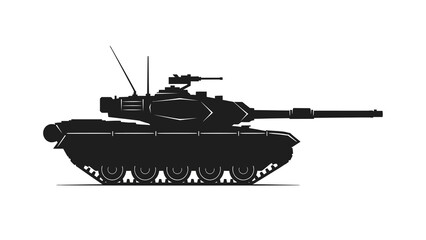 Silhouette of a Military Tank Isolated on White Background