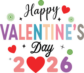 Colorful Happy Valentine's Day 2026 Typography on White Background