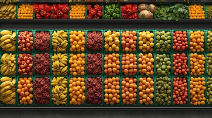 Nutrient-Rich Fruits and Vegetables in a Well-Organized Grocery Store Setup