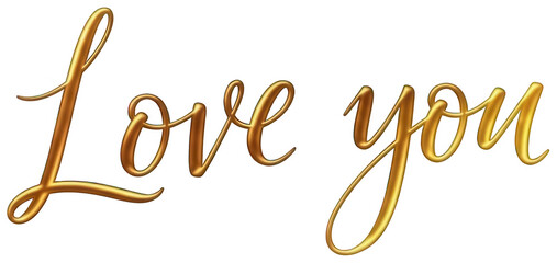 Elegant, shimmering, and intricately detailed golden cursive lettering spelling out "Love You" in a stylized, flowing script, rendered with a metallic sheen and, isolated on transparent background.