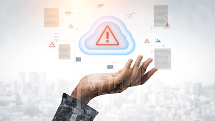 Cloud computing with alert icons and security elements, representing real-time threat detection, risk prevention, and digital infrastructure protection Parse