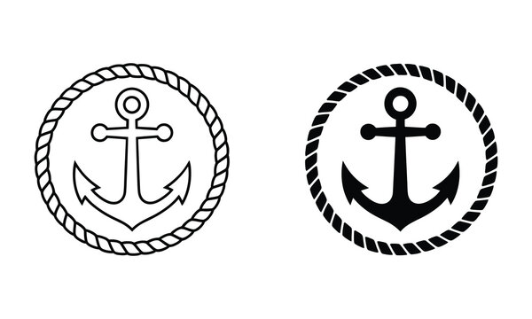 Anchor and Rope Circle Icon Outline and Solid Fill