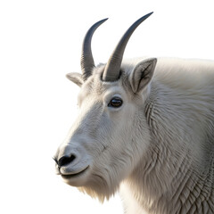 Close up of mountain goat head isolated on transparent background