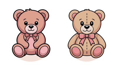Fototapeta premium Two Cute Teddy Bears with Bows vector illustration