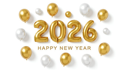 Happy new year 2026 celebration with gold balloons