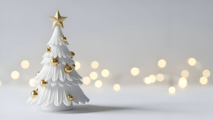 White ceramic christmas tree with golden ornaments and star