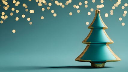 Beautiful teal christmas tree with golden decoration
