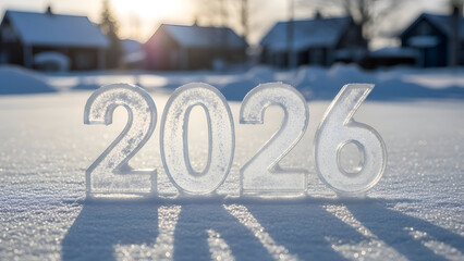 Happy new year 2026 celebration on snowy day