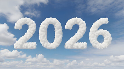 Clouds forming the year 2026 against blue sky