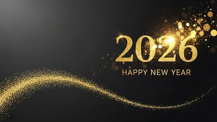 2026 Happy New Year Glittering Gold Dust on Black Background