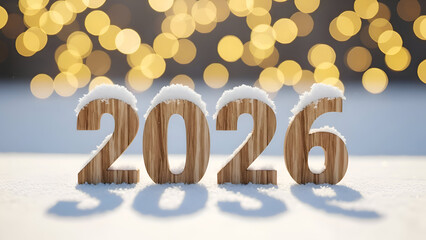 Happy new year 2026 celebration with wooden numbers