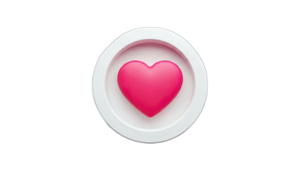 3D Pink Heart Icon in White Circle on transparent background