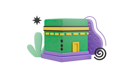 3D Islamic Kaaba icon with abstract elements