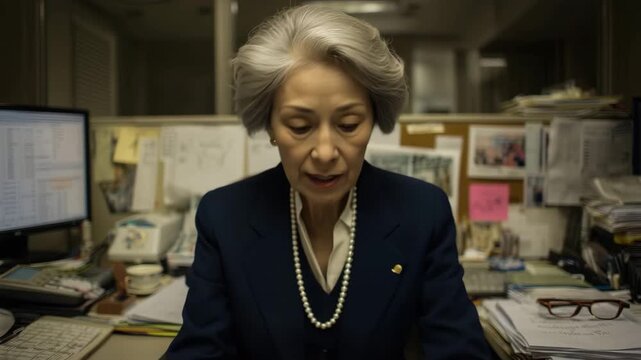 決断前に沈思黙考するシニア女性、悩みを表すポートレート