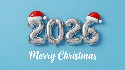 Merry christmas 2026 greeting with silver balloons