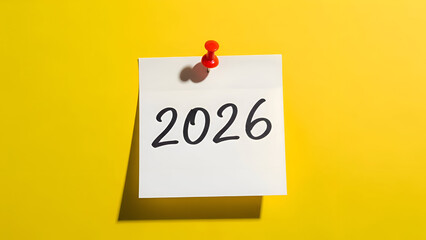 New year 2026 note on yellow background