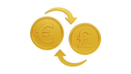 Euro and Pound Sterling Coins with Exchange Arrows