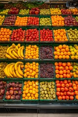 Nutrient-Rich Fruits and Vegetables in a Well-Organized Grocery Store Setup