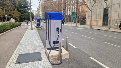Electric vehicle charging stations on urban street