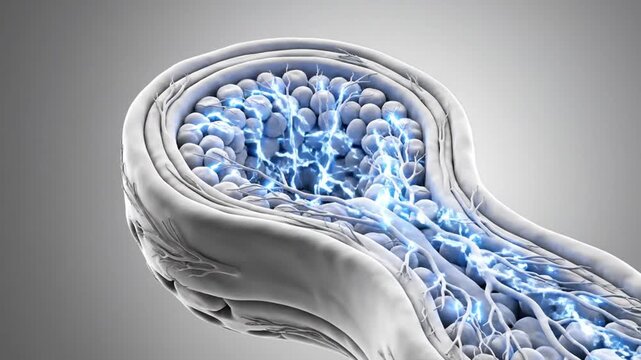 Anatomical Olfactory Bulb Firing Animation Clean White Structure on Grey Background Demonstrating Neural Activity and