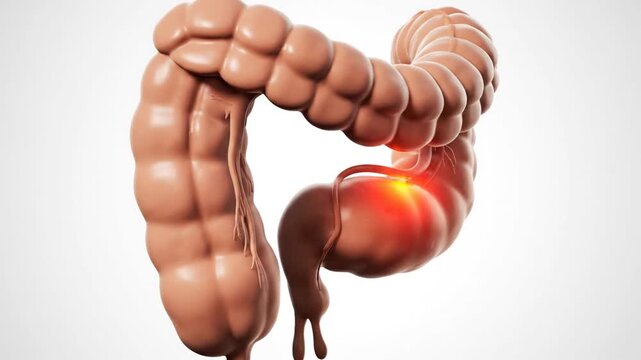 Appendix Inflammation Diagram Glowing Focus Illumination Anatomical Rendering Medical Visualization Showing Focus