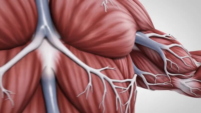 Close Up of Arm Flexor Cross Section Anatomy Showing Fiber Density on a White Background Displaying Human Anatomy