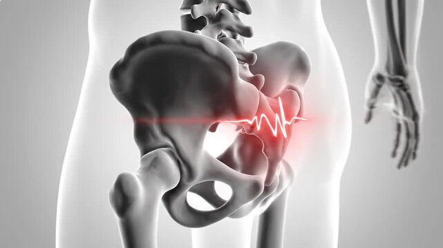 Coccyx Pain Highlighted in Clean White Anatomical Illustration of Human Pelvis Bone Structure for Medical and