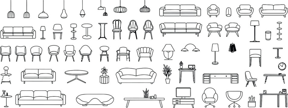 Adobe Illustrator Artwork Line art illustrations of furniture people and various household objects

