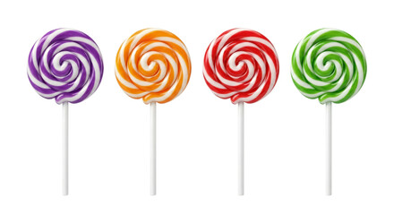 Naklejka premium Colorful swirled lollipops isolated on transparent background with vibrant hues and spiral