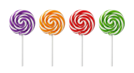 Colorful swirled lollipops isolated on transparent background with vibrant hues and spiral