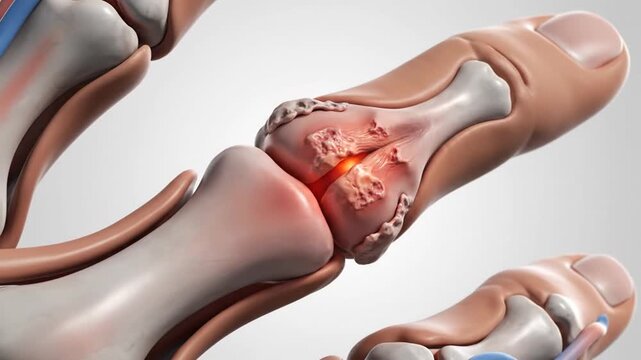 Illuminated Finger Joint Arthritis on Clean White Anatomical Background Finger Bone Inflammation with Light Effects