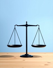 Scales of justice on blue background.